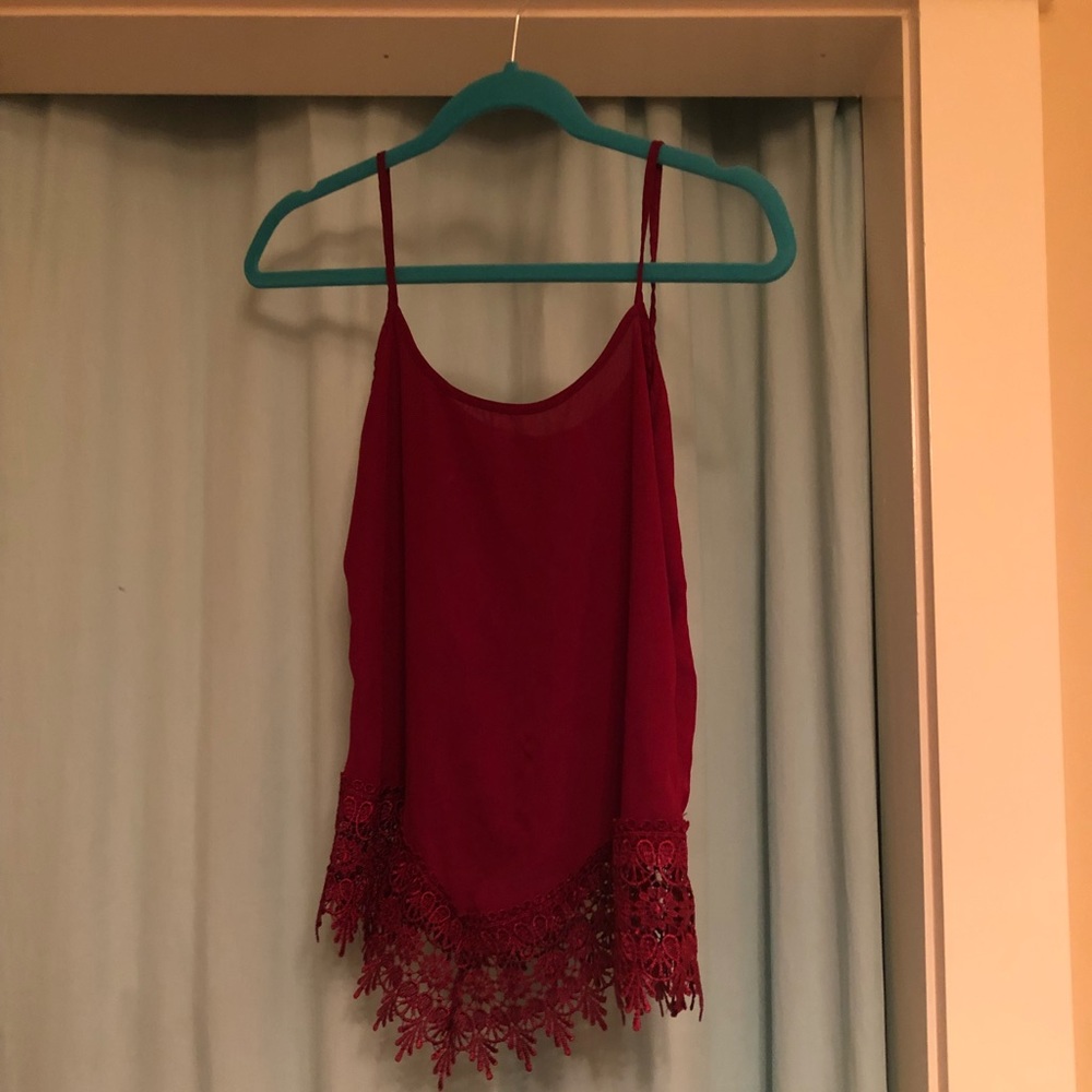 maroon half lace tank top
